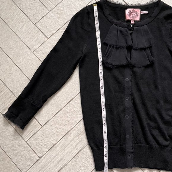 JUICY COUTURE Black Cardigan 100% Merino Wool, 100% Silk Trim | P / XS - Picture 9 of 9